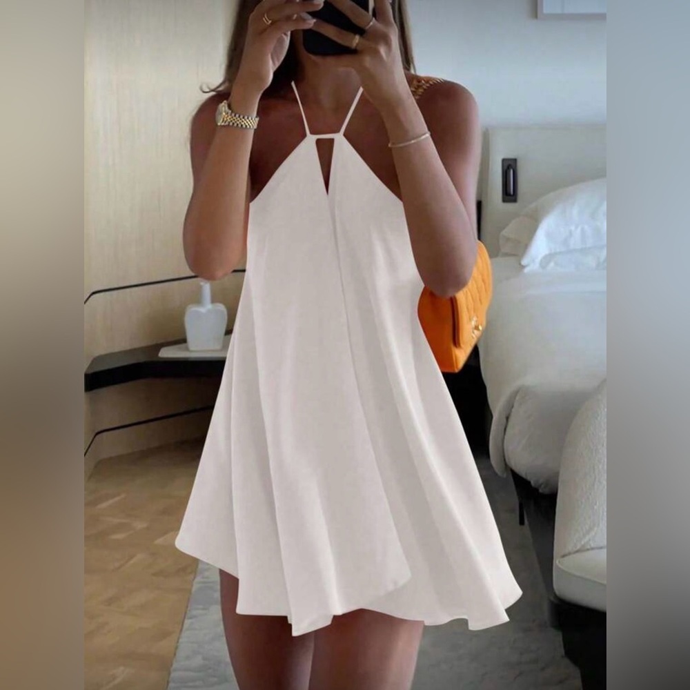 Flowy Mini White Dress - halter top